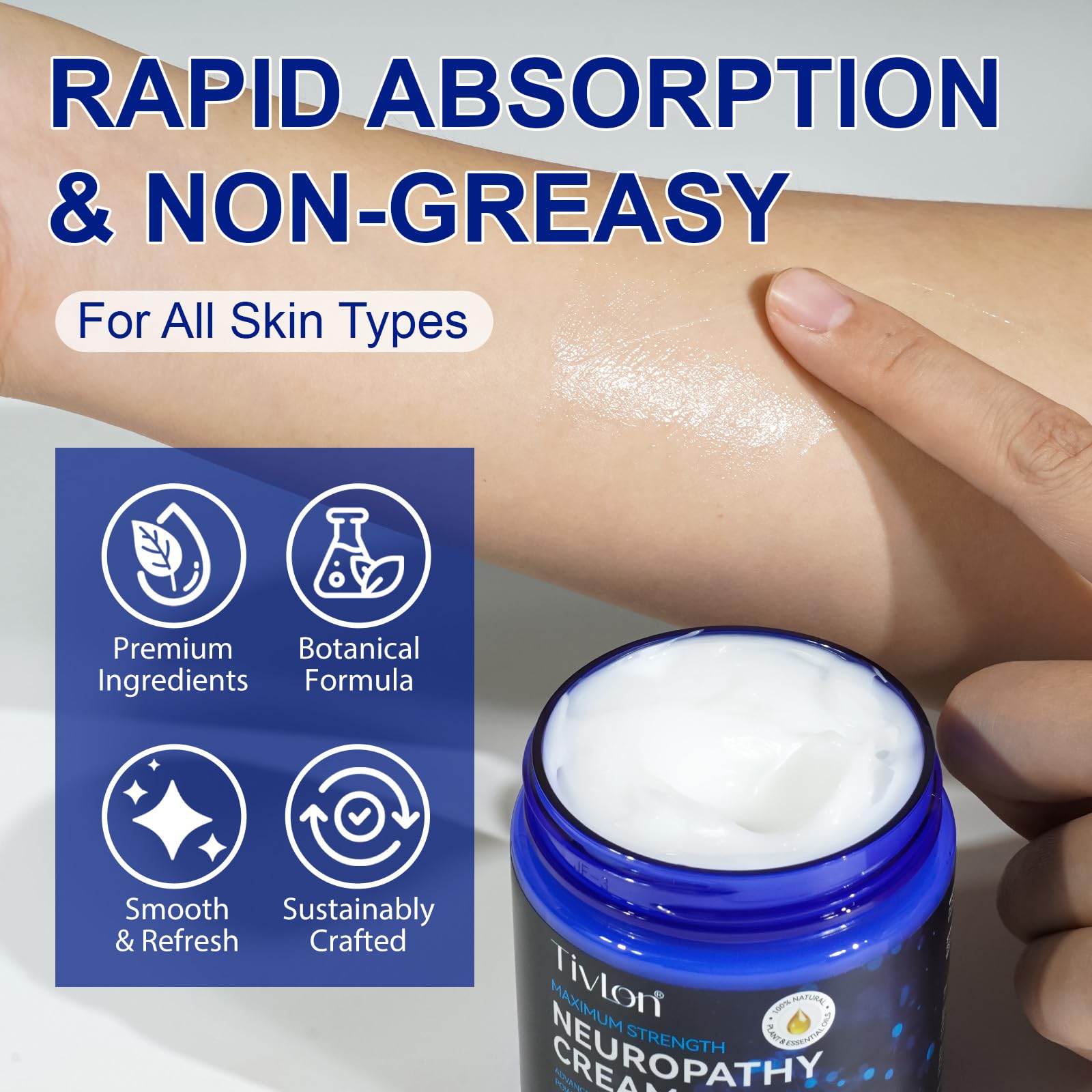 ZVHCFYQR Crème relief neuropathie – texture légère, non grasse après application.