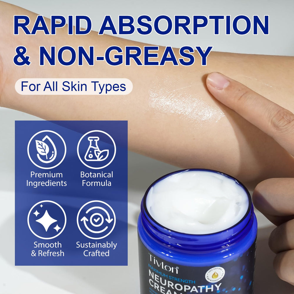 ZVHCFYQR Crème relief neuropathie – texture légère, non grasse après application.