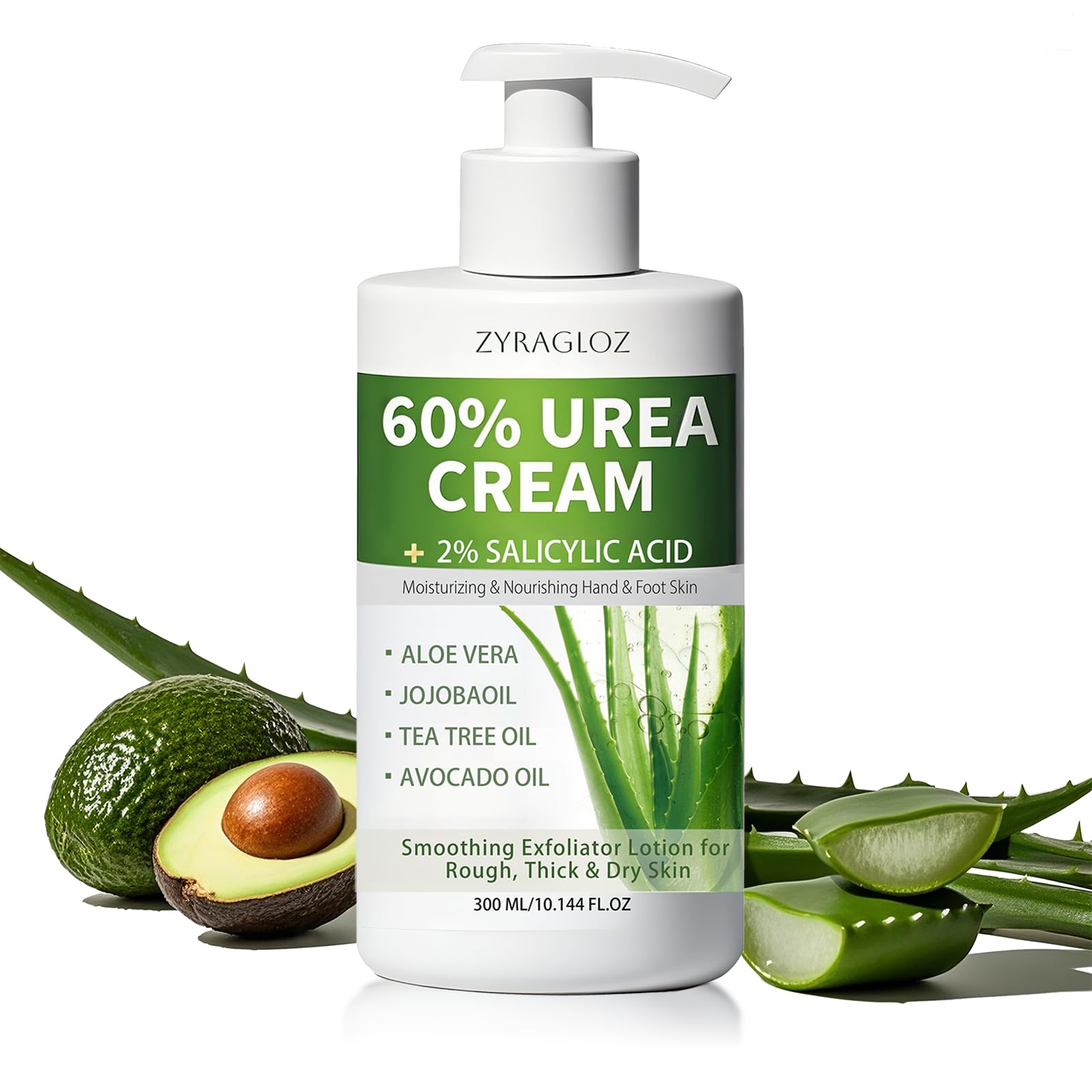ZyraGloz Crème Urea 60% – flacon, hydratation intense pour pieds et mains.