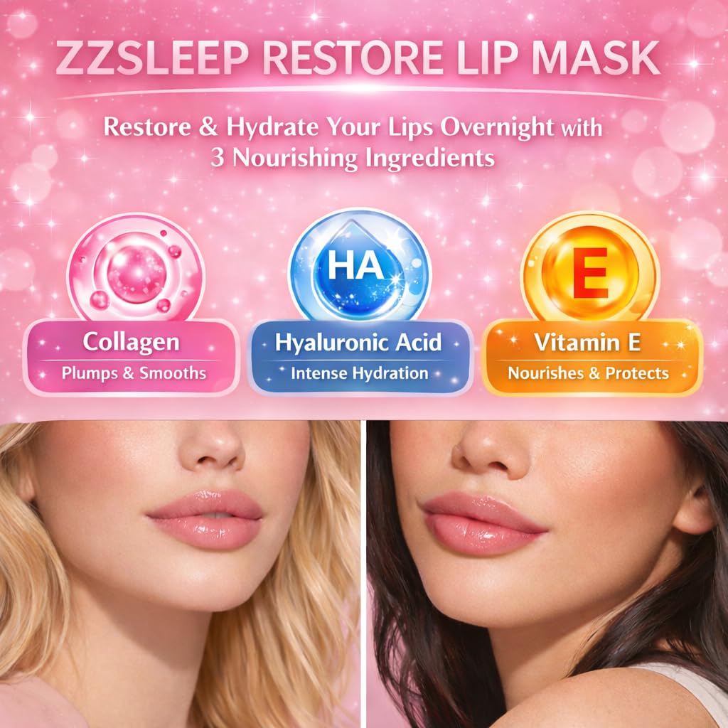 ZZSLEEP Restore Lip Mask texture nourrissante appliquée sur les lèvres, hydratation visible.