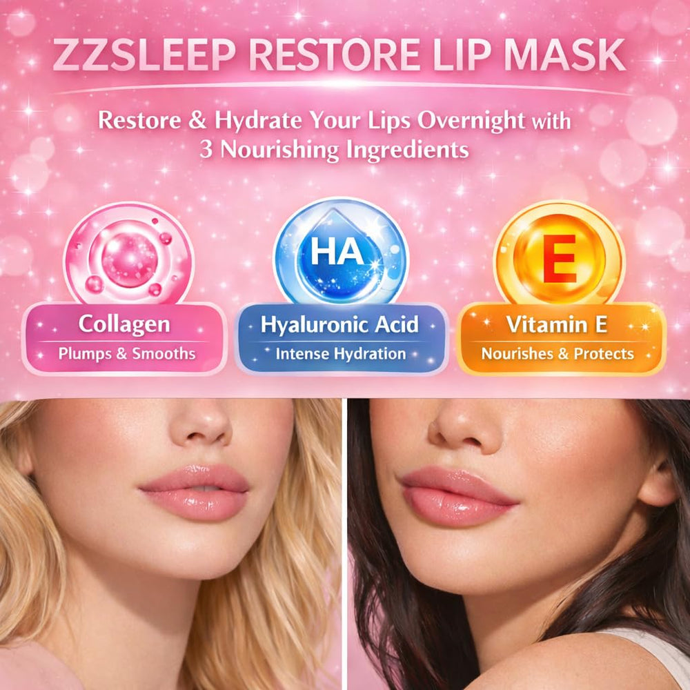 ZZSLEEP Restore Lip Mask texture nourrissante appliquée sur les lèvres, hydratation visible.